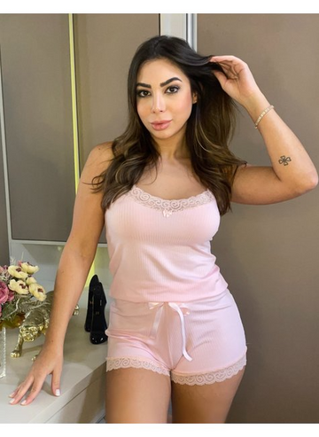 Baby Doll Canelado - Rosa Claro