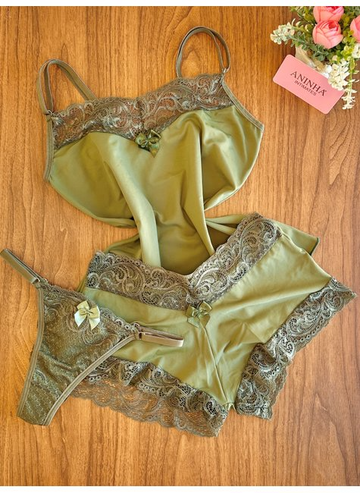 Kit Baby Doll Winter Color Verde Militar + 2 Calcinhas de Brinde