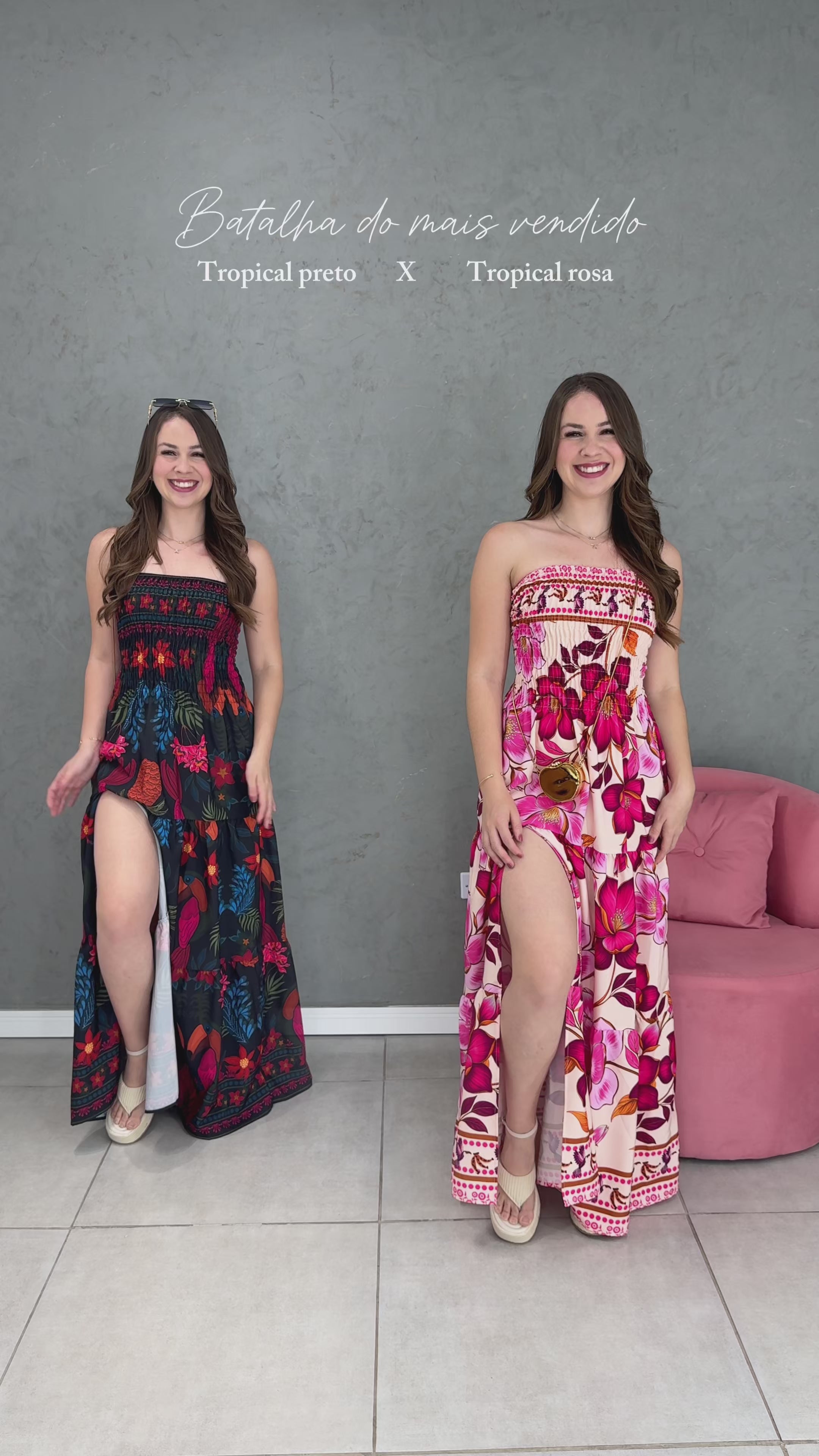 Vestido longo fenda tropical