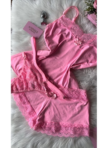 KIT Baby Doll Color + 2 Calcinhas + Plug - Rosa Babaloo