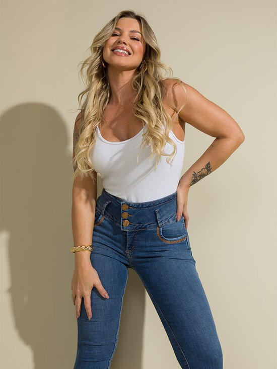 Calça Feminina Jeans Cigarrete Grazi Chapa Barriga