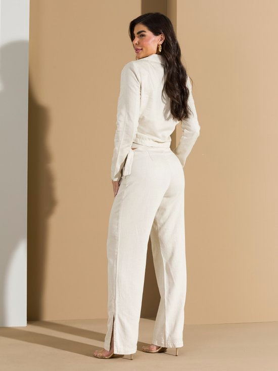 Calça Feminina Linho Wide Leg Cós de Amarração