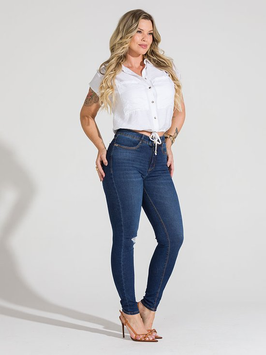 Calça Feminina Jeans Cigarrete Safira Destroyed