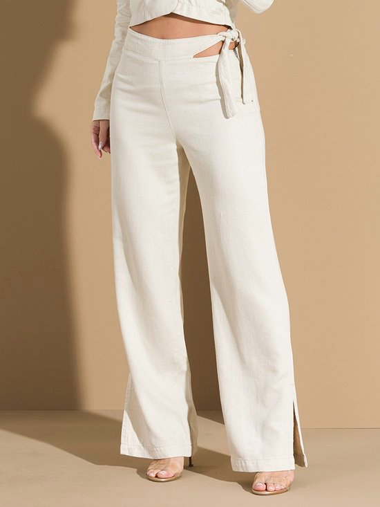Calça Feminina Linho Wide Leg Cós de Amarração