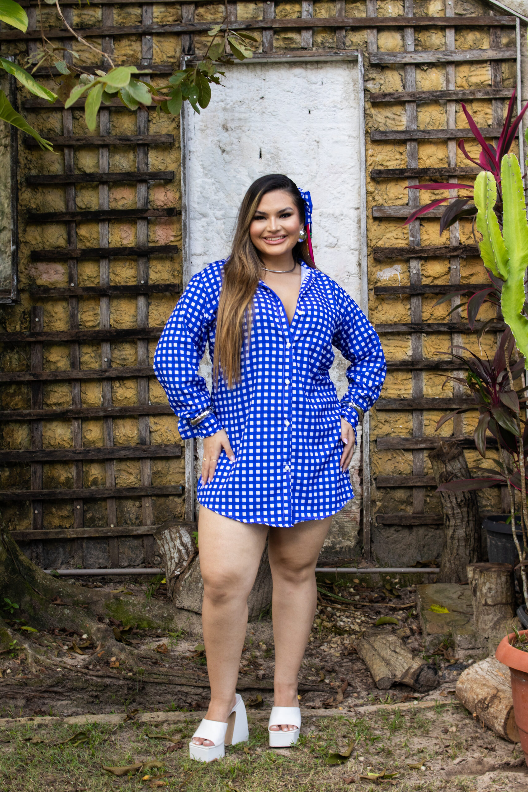 Chemise xadrez vintage + Laço junino xadrez