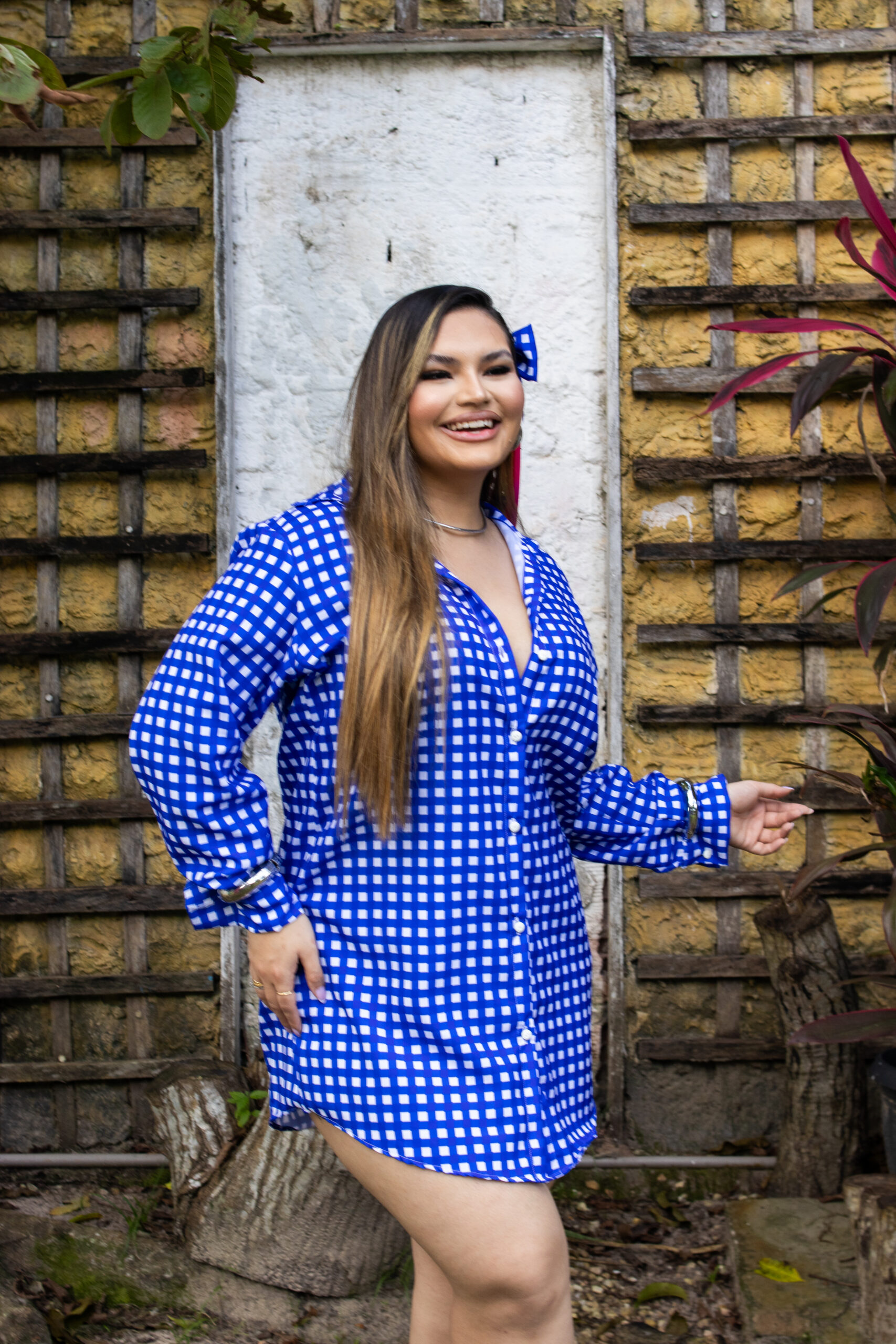 Chemise xadrez vintage + Laço junino xadrez
