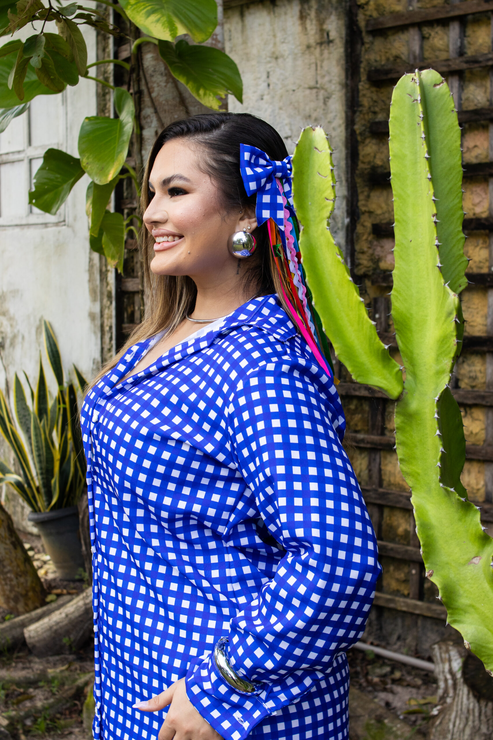 Chemise xadrez vintage + Laço junino xadrez