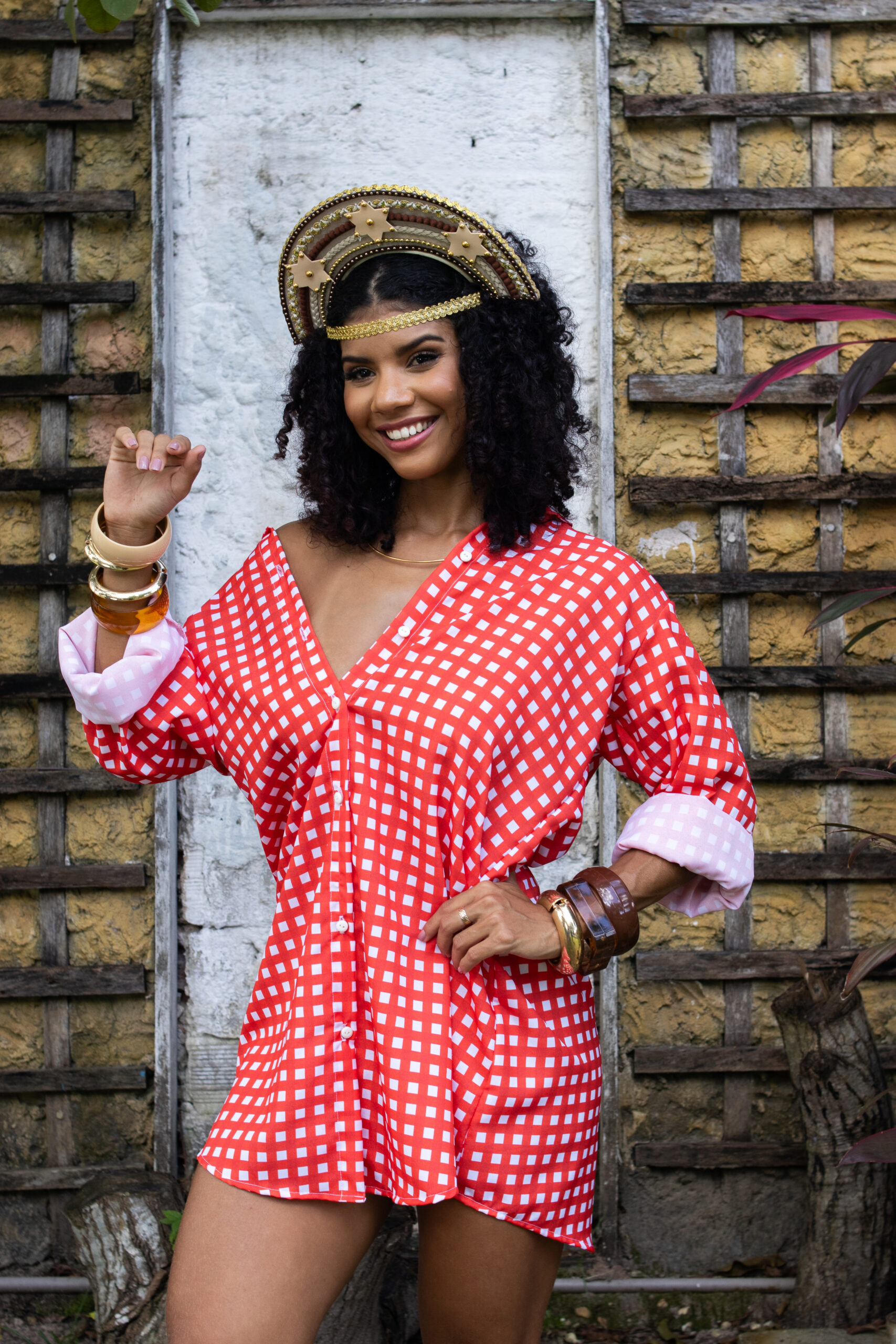 Chemise xadrez vintage + Tiara Junina