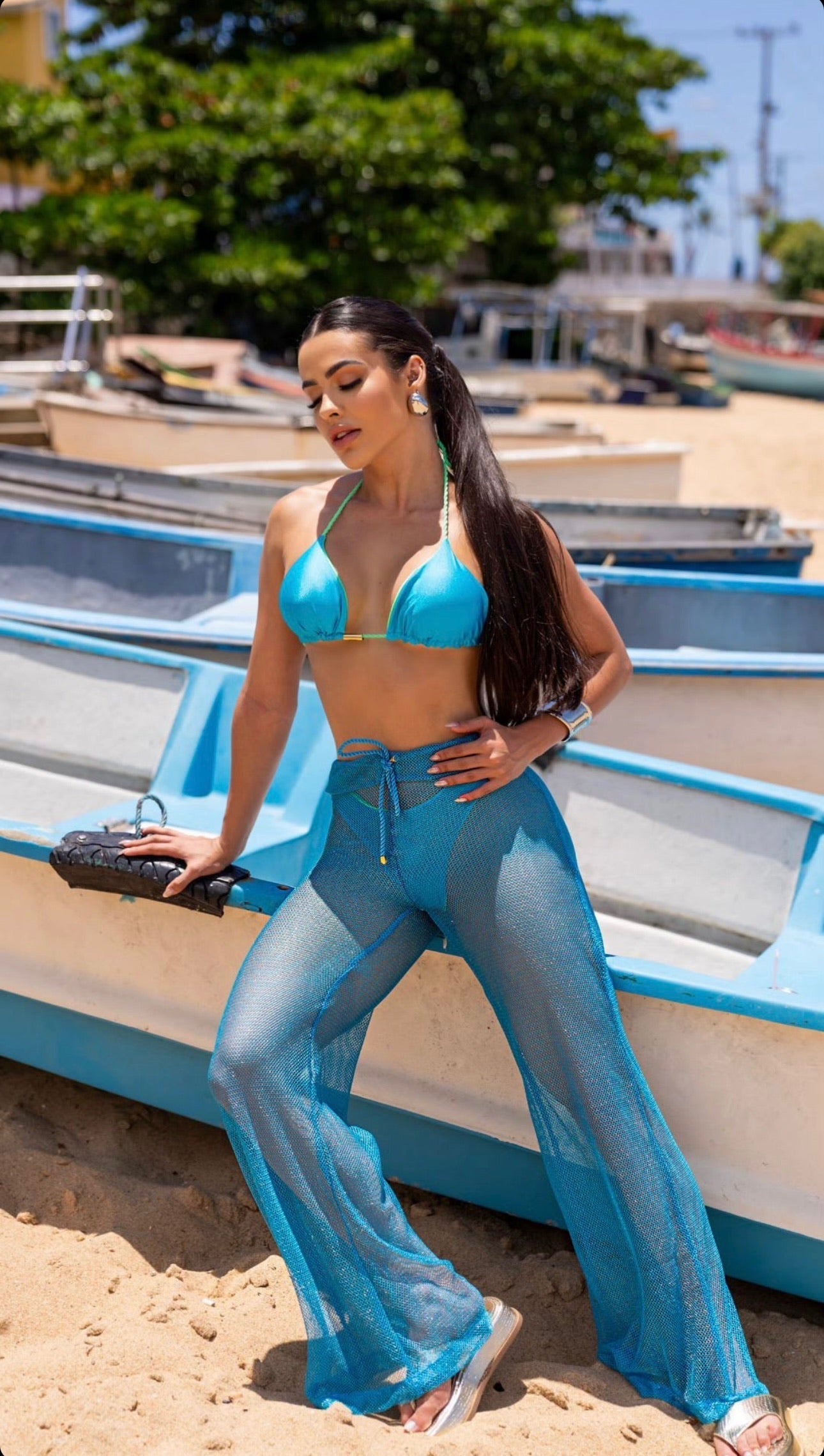 Calça Manuela Lurex Azul Capri