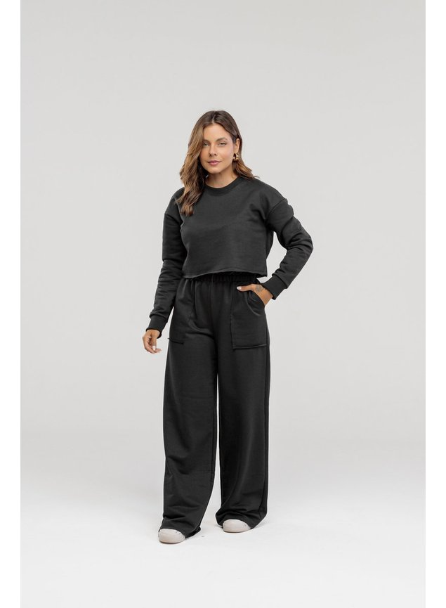Conjunto Blusa Cropped de Moletom - Especial de Inverno