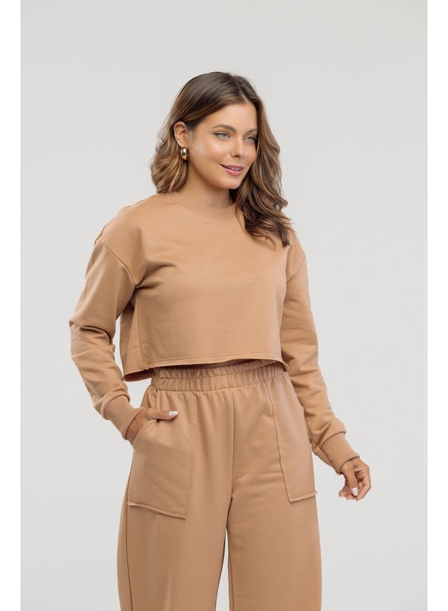 Conjunto Blusa Cropped de Moletom - Especial de Inverno