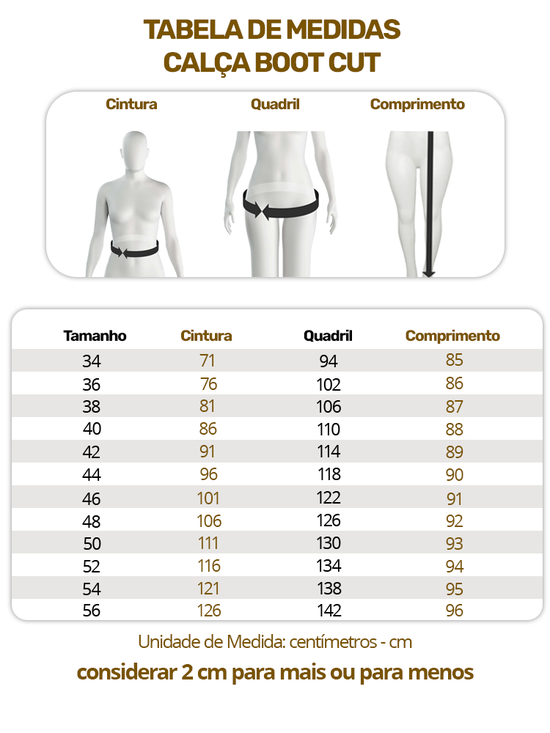 Calça Feminina Sarja Boot Cut (Não Desbota)