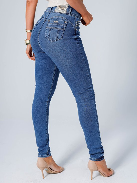 Calça Feminina Jeans Cigarrete Lycra Cós Alto