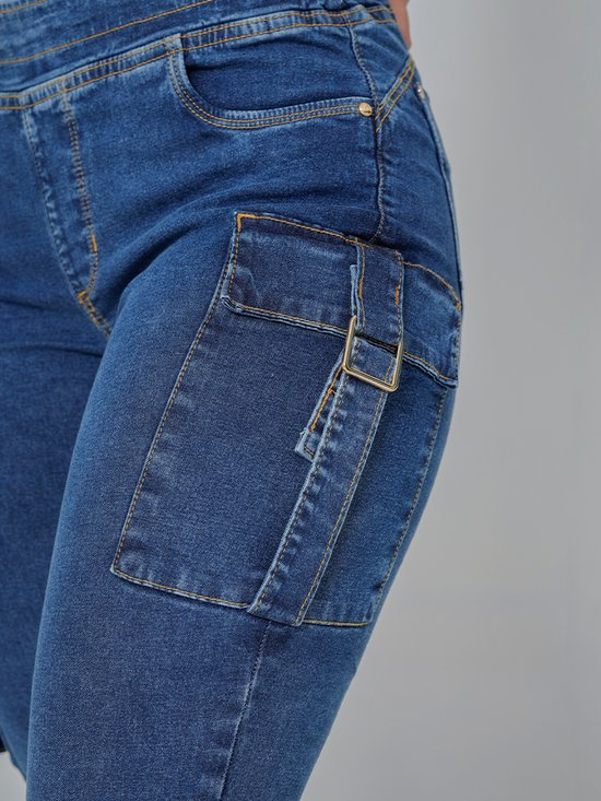 Calça Feminina Jeans Cigarrete Jogging Bolso Cargo