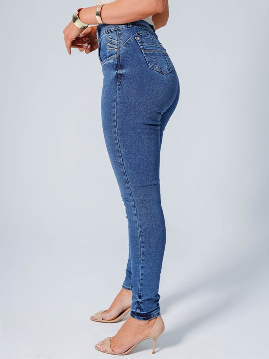 Calça Feminina Jeans Cigarrete Lycra Cós Alto