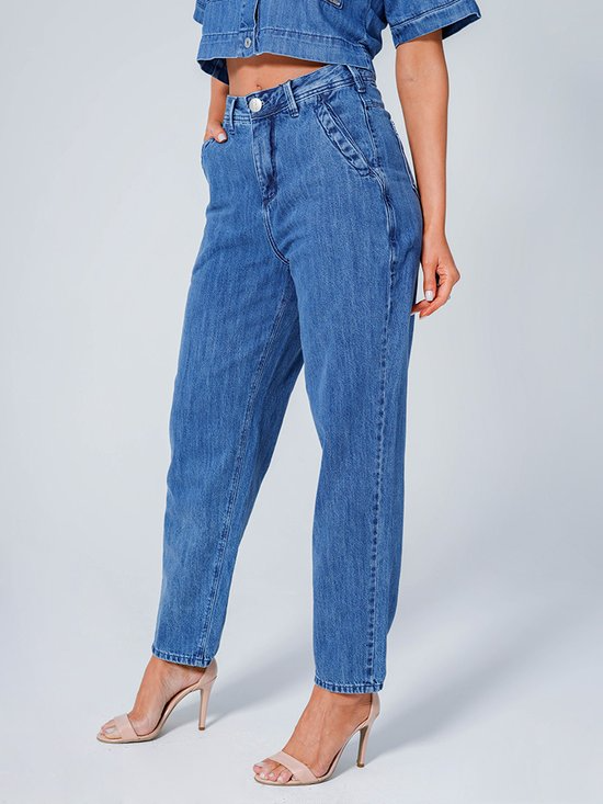 Calça Feminina Jeans Slouchy Reta Cintura Alta