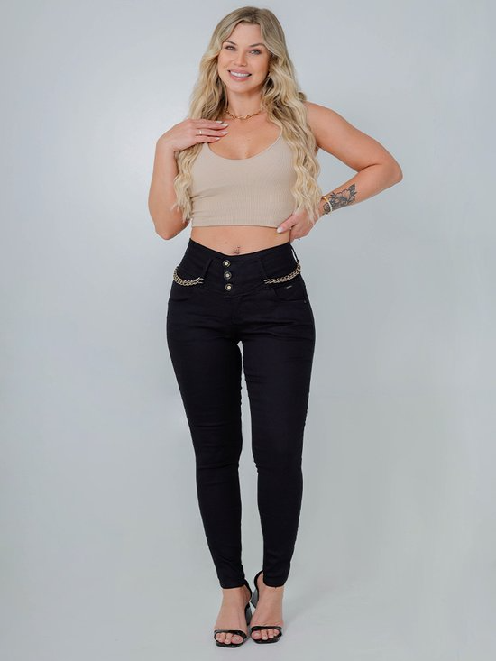 Calça Feminina Sarja Cigarrete Sabrina Chapa Barriga