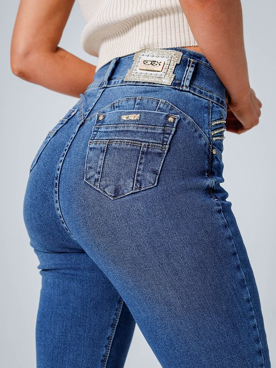 Calça Feminina Jeans Cigarrete Lycra Cós Alto