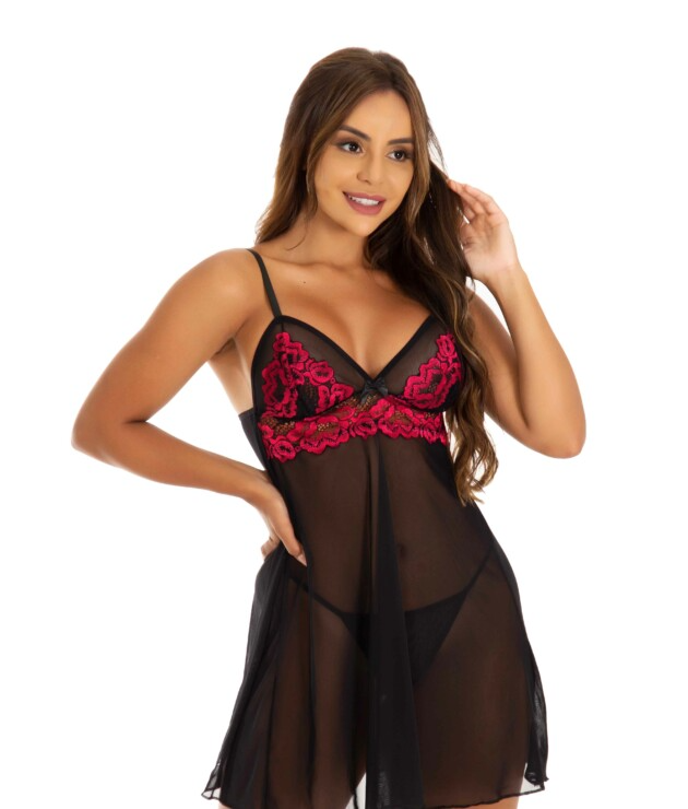 Camisola Rihanna em Renda Bicolor + Calcinha de Brinde (3 Cores)