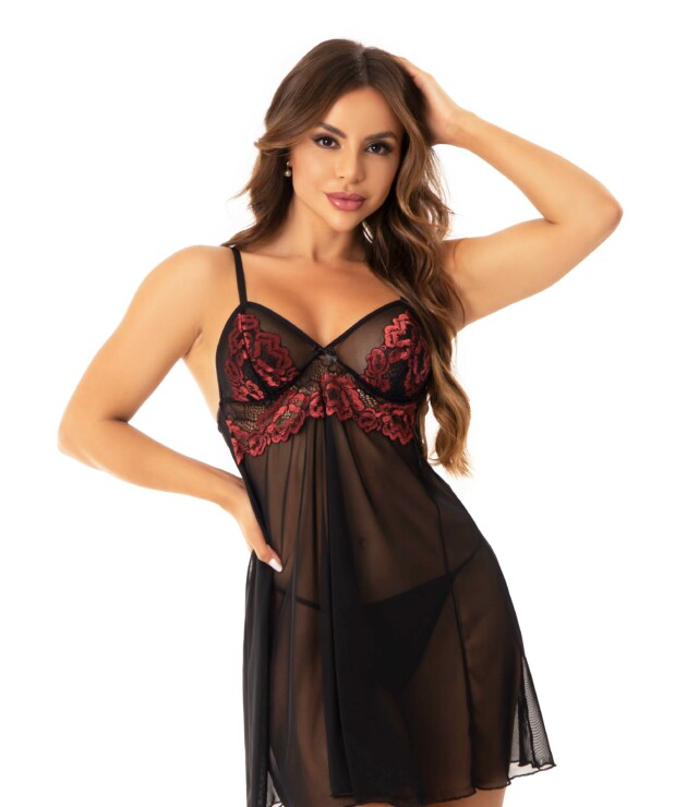 Camisola Rihanna em Renda Bicolor + Calcinha de Brinde (3 Cores)