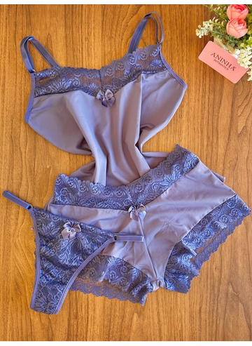 KIT Baby Doll Winter Color Azul Marinho + 2 Calcinhas de Brinde