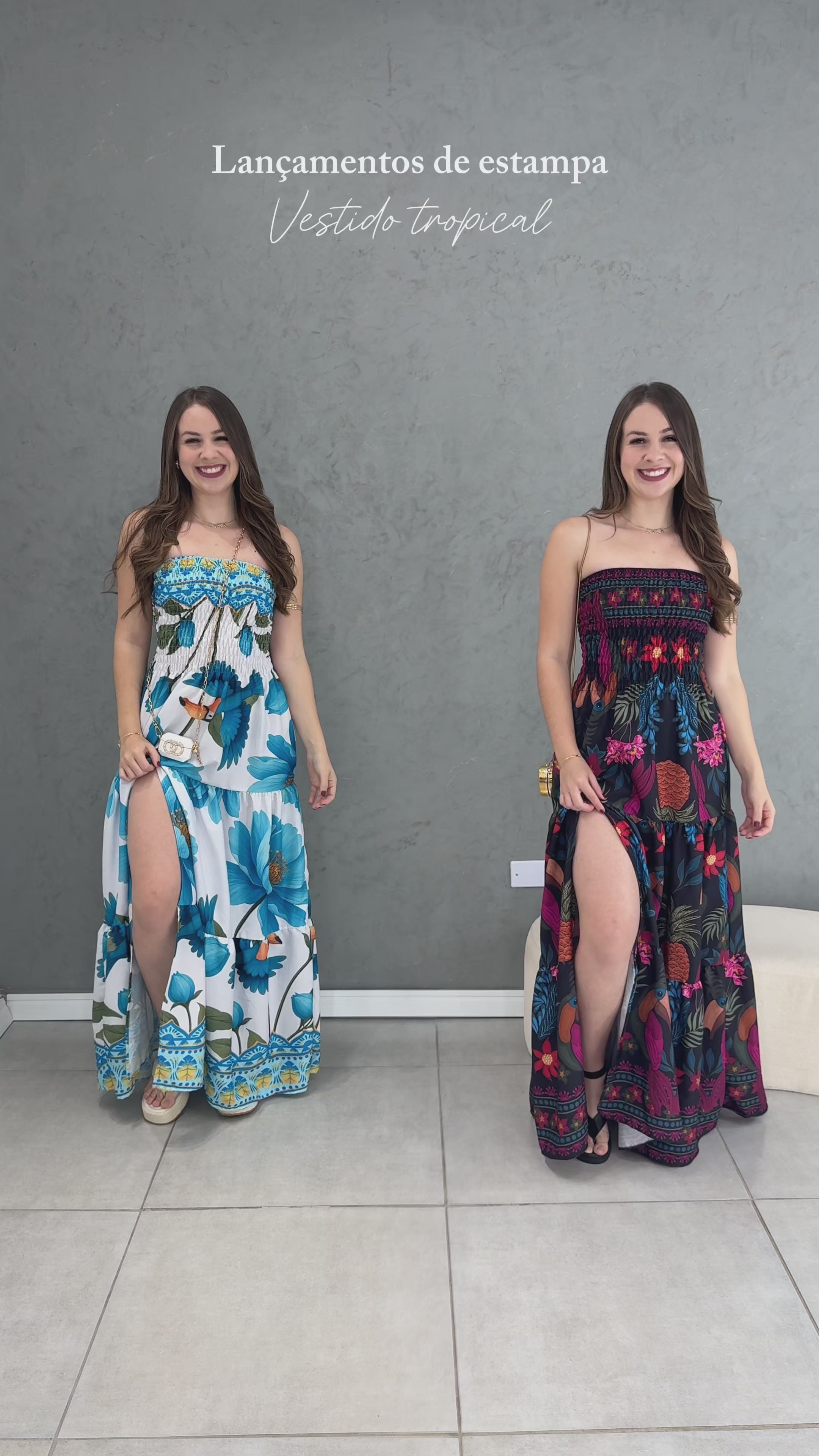 Vestido longo fenda tropical
